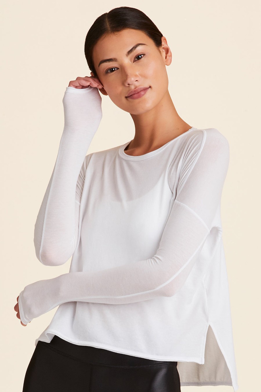 Tops ALALA | Long Sleeve Breakers Tee - White Long Sleeve Workout Shirts | Alala