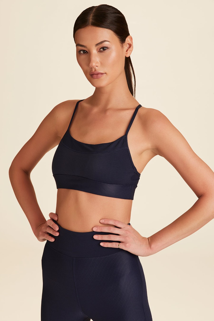 Tops ALALA | Raya Rib Bra - Navy Ribbed Sports Bra | Womens Sports Bra | Alala